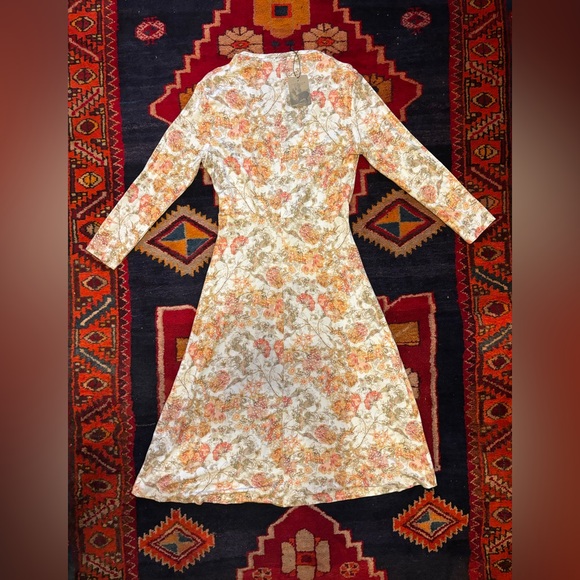 Peruvian Connection Floral Long Sleeve Dress - Cream and Orange - Picture 2 of 5